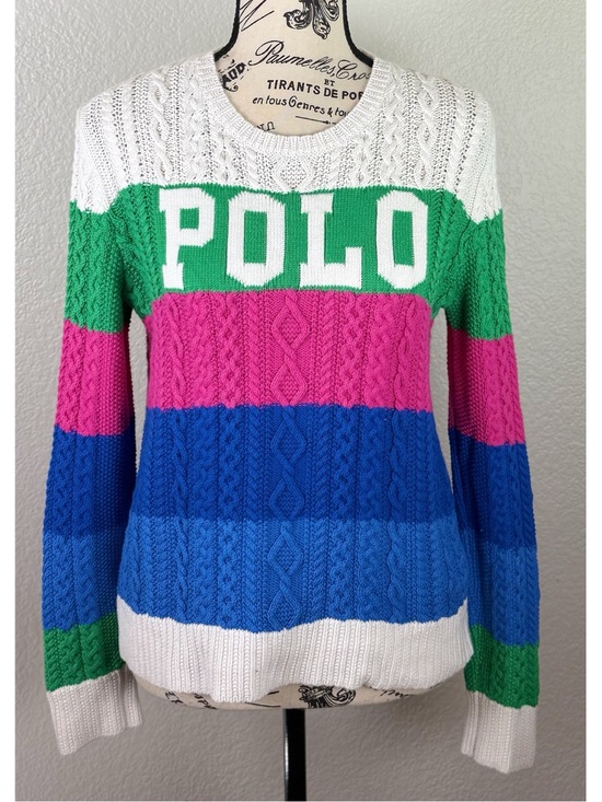Polo Ralph Lauren Sweaters - Polo Ralph Lauren Y2K Multicolor Striped Cable-Knit Pullover Sweater Small